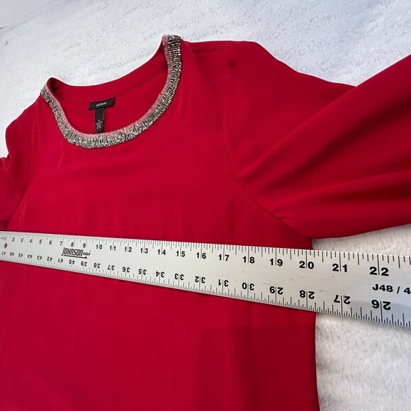 Alfani Womens Red Layered Chiffon Blouse Tunic Embellished Neck Size 8 Career - Picture 6 of 9